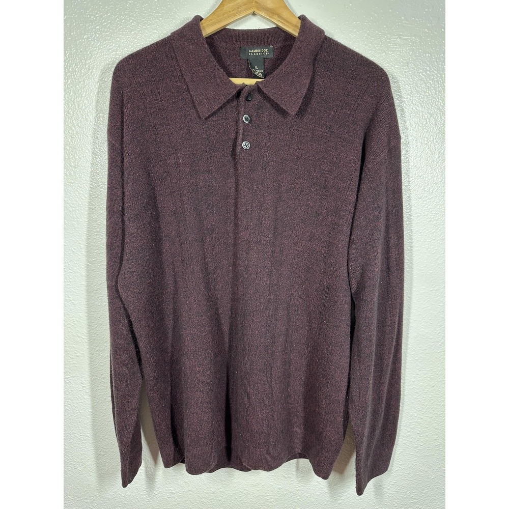 Cambridge Classics Sweater Mens XL Burgundy Heather Polo Long Sleeve Collared